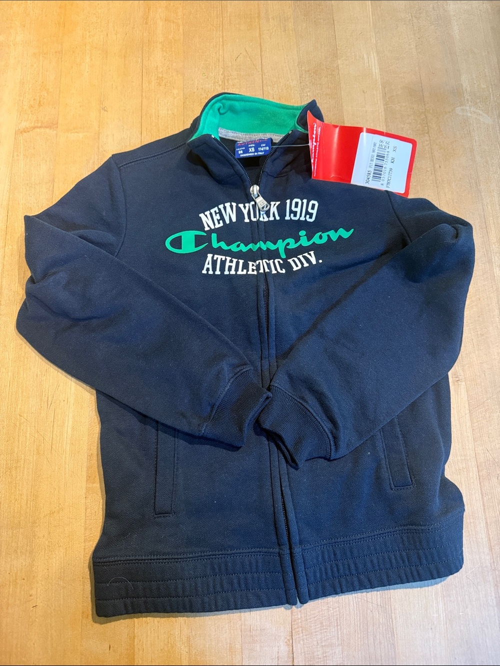 Champion Navy Zip-Up Sweatshirt with Green Logo